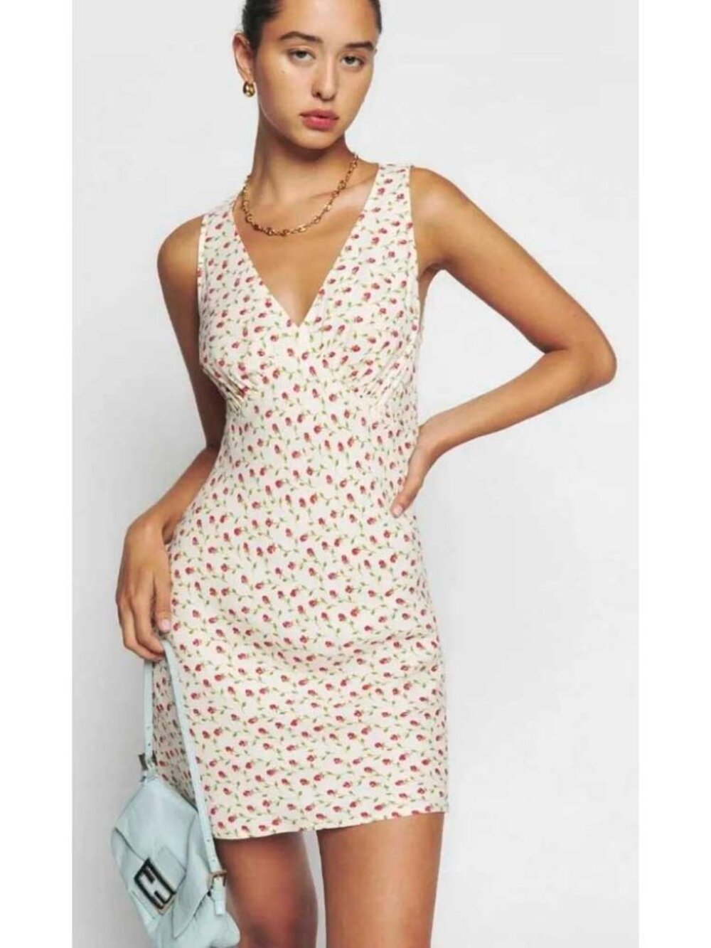 Reformation Women's White Floral Roses Calix Bias Mini Dress in Madison Print M
